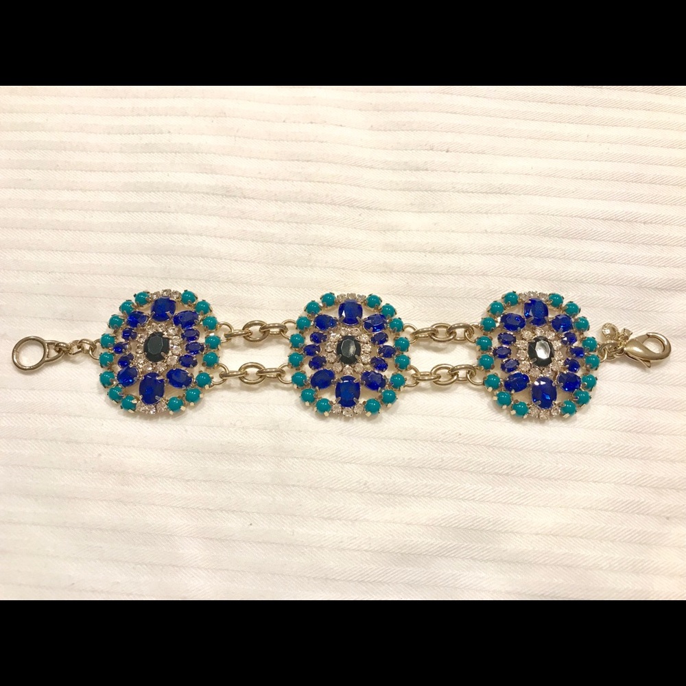 J Crew Blue and Green Gold Bracelet